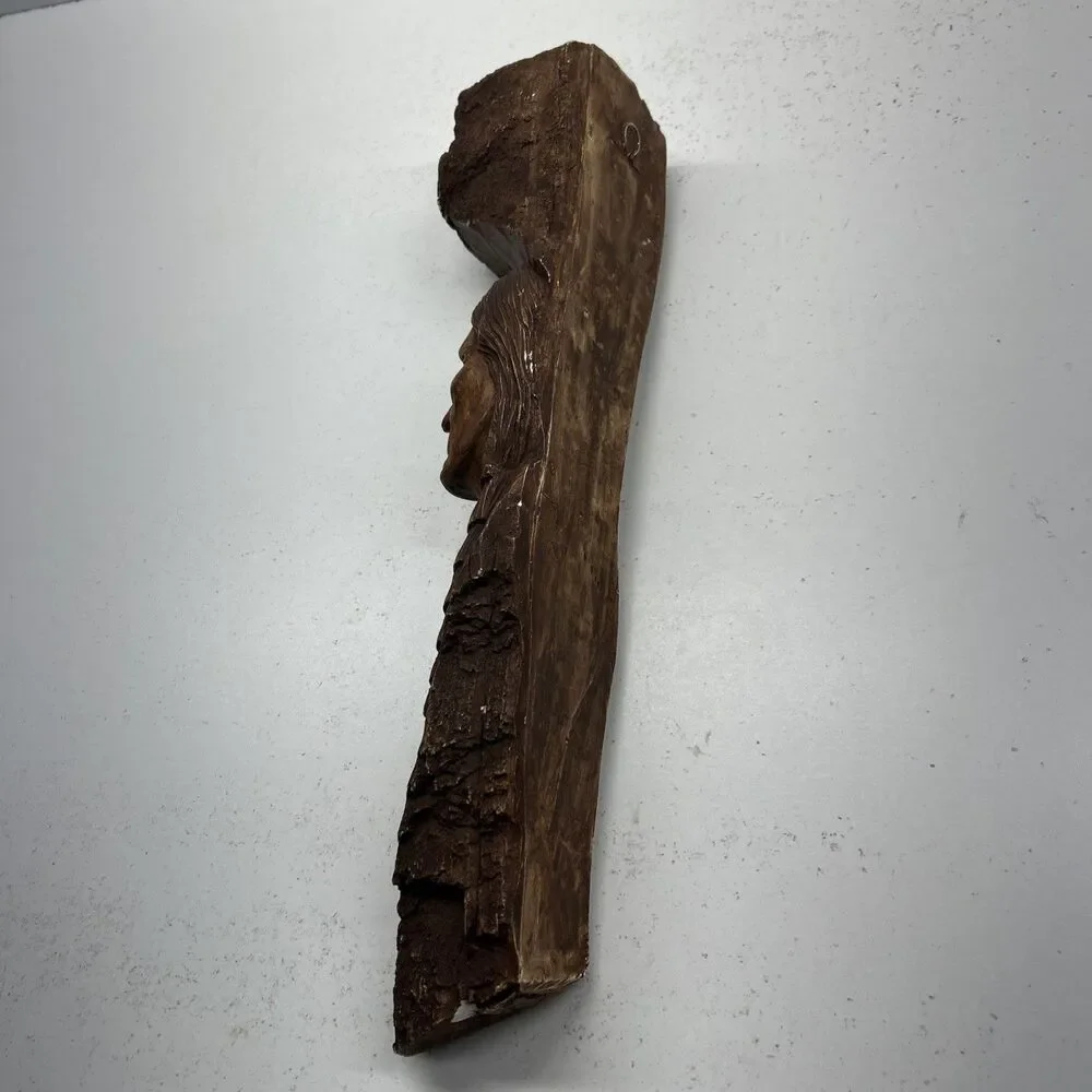 Vintage INDIAN CHIEF Wooden Sculpture‎ / Wall Art  Native American Made STAMPED